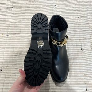 BRAND NEW Black Booties with Gold Chain
